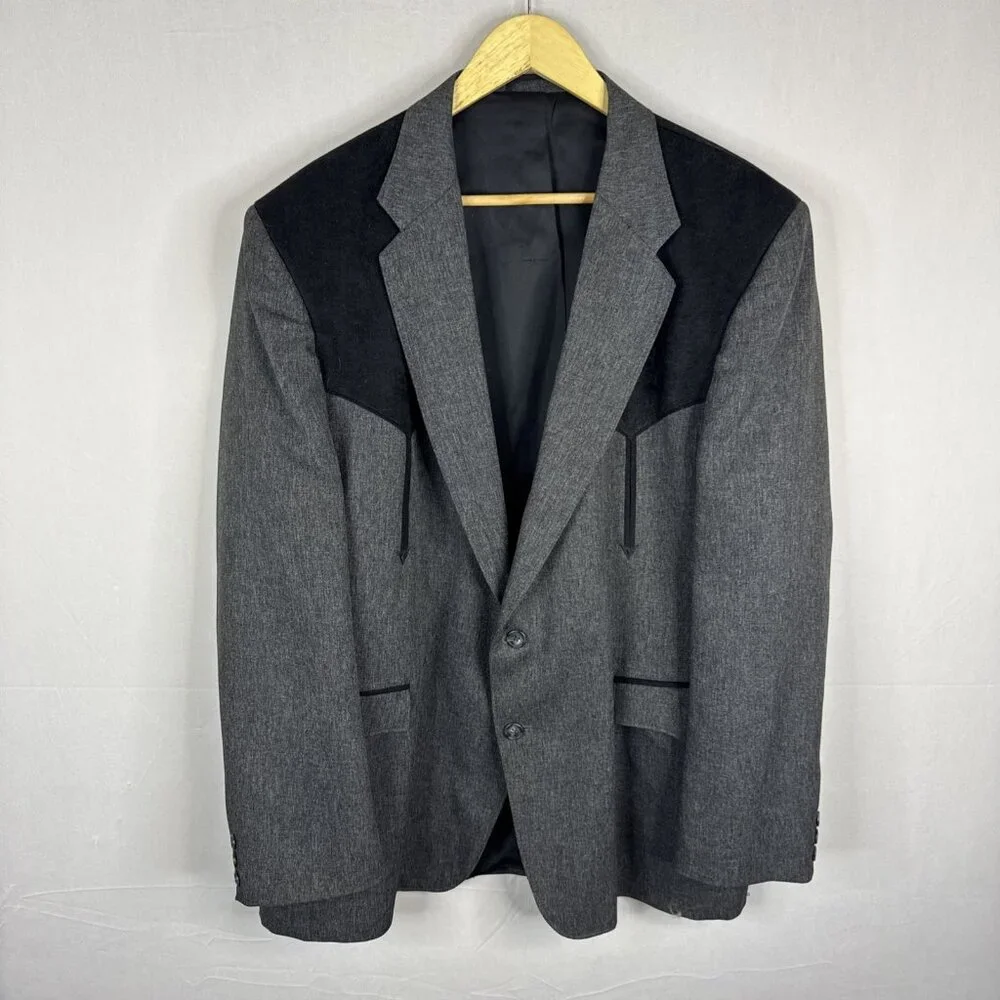 Circle S Western‎ Blazer Men’s 48R Gray Two-Tone Cowboy Sport Coat USA Made
